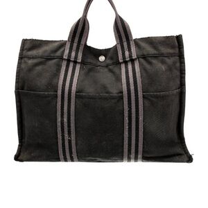 Hermès Black Canvas Tote with Palladium-Plated Hardware